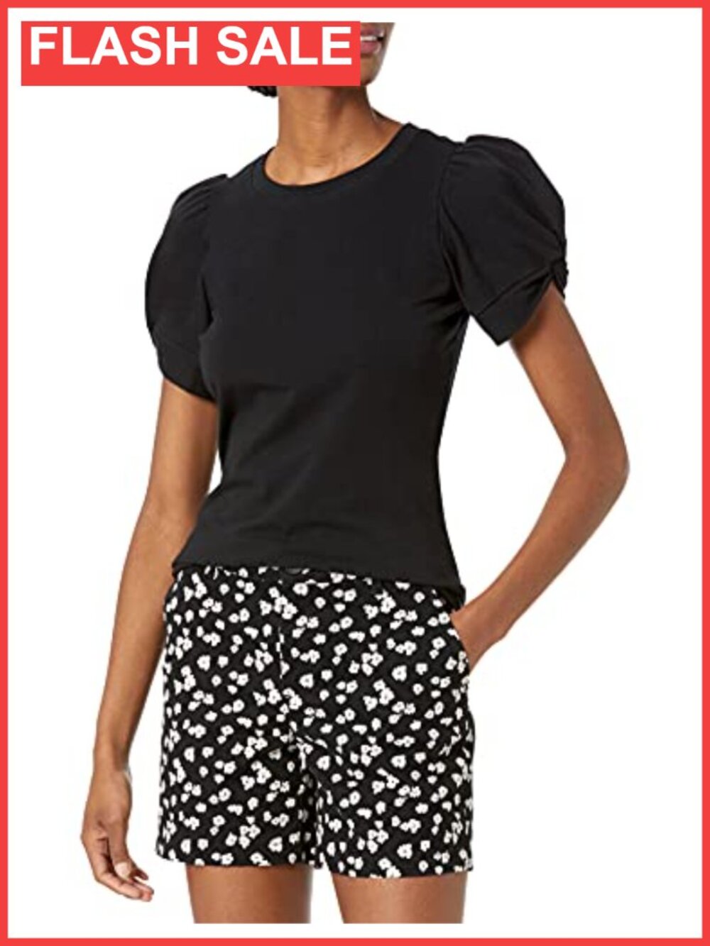 Women's Regular Fit Twist Puff Sleeve Crewneck T-Shirt Soft Cotton Modal Jersey